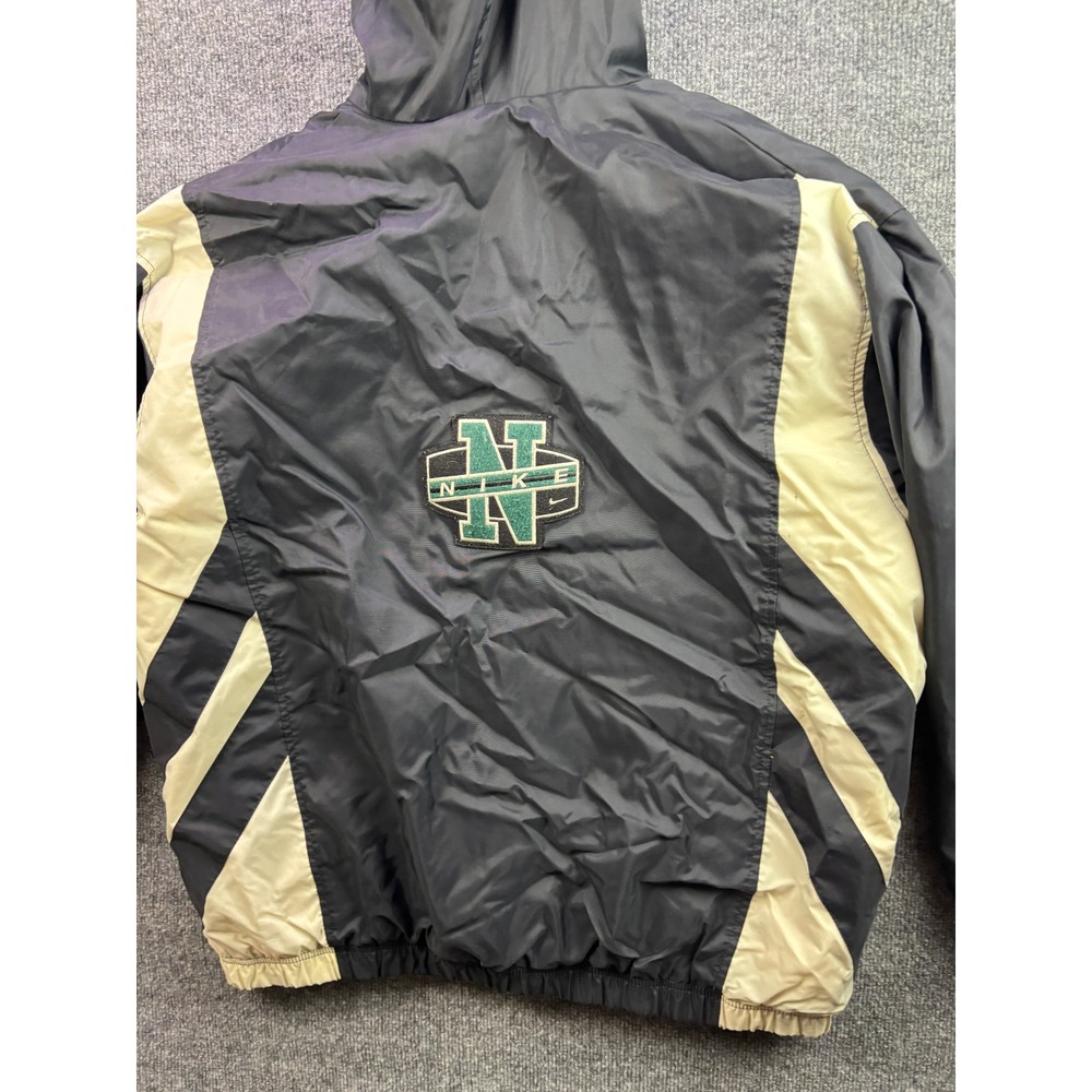 Vintage Nike Windbreaker Jacket Mens Large Black Cream Full Zip Hooded 90s Baggy